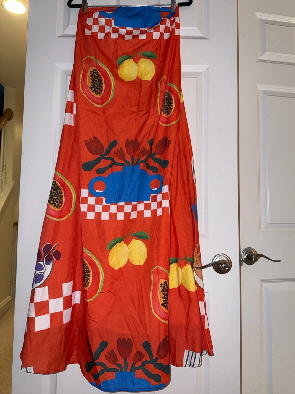 Petal & Pup Red Maxi Dress with Blue, Yellow & White Accents